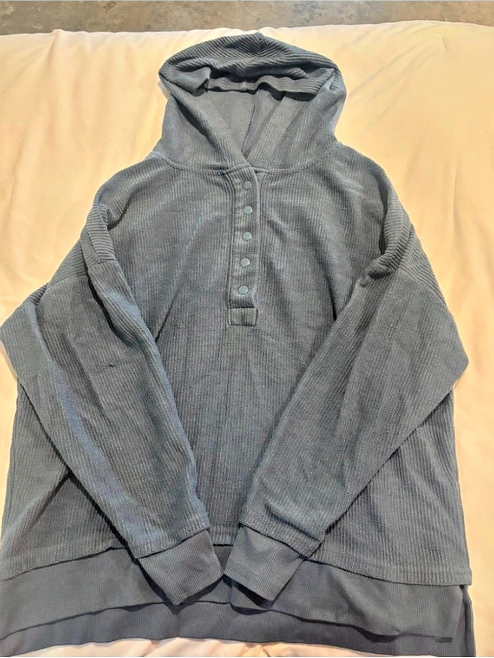 together Ribbed Hooded Pullover in Blue